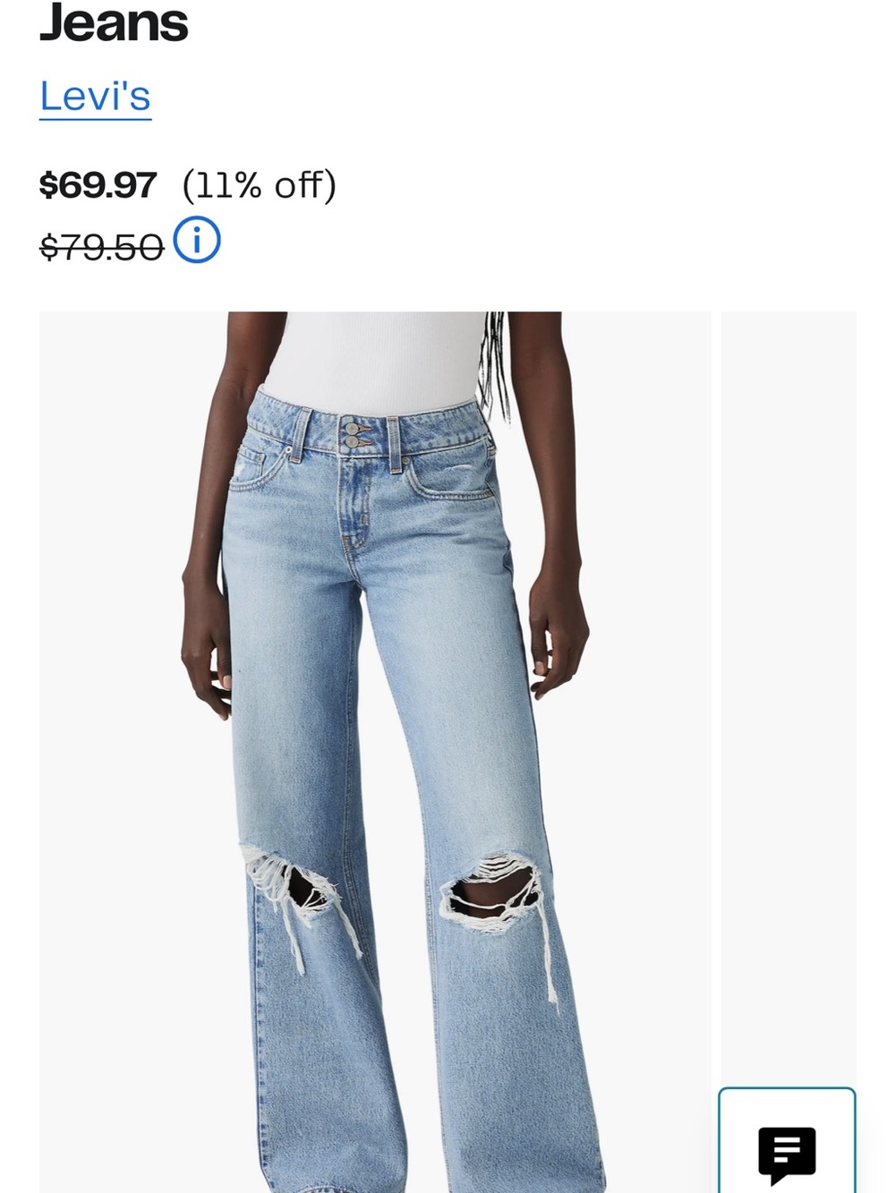Levi's Light Blue Ripped High-Rise Wide-Leg Jeans